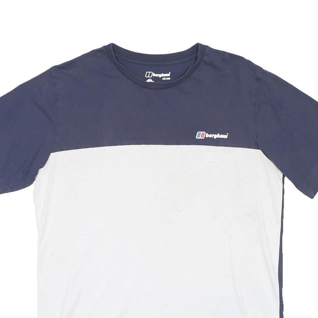BERGHAUS Mens Blue & White Graphic T-Shirt L Short Sleeve Crew Neck Casual Wear