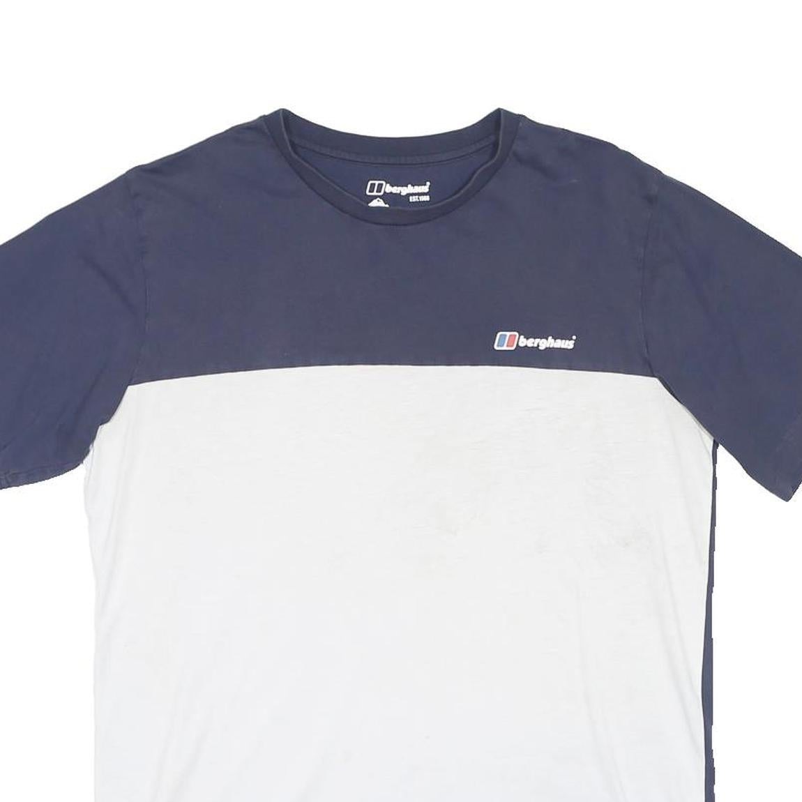 BERGHAUS Mens Blue & White Graphic T-Shirt L Short Sleeve Crew Neck Casual Wear
