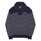 HILFIGER DENIM Mens Navy Blue & White Striped Patterned Shawl Collar Pullover