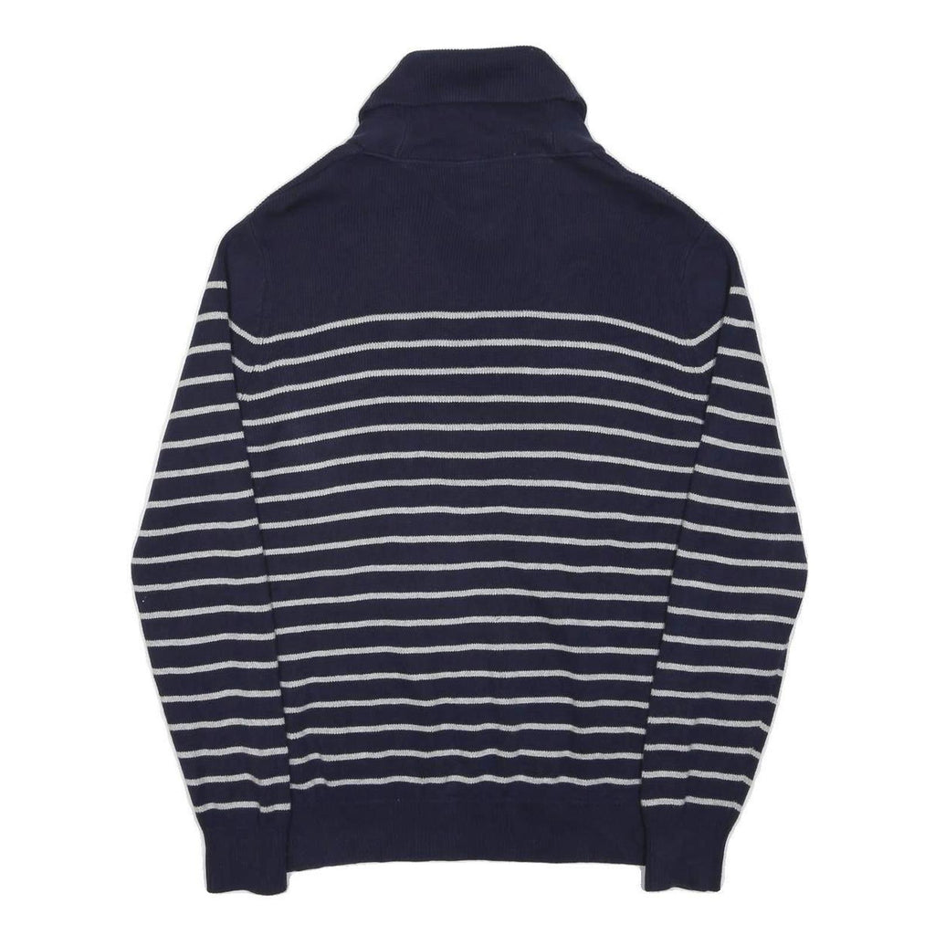 HILFIGER DENIM Mens Navy Blue & White Striped Patterned Shawl Collar Pullover