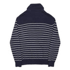 HILFIGER DENIM Mens Navy Blue & White Striped Patterned Shawl Collar Pullover