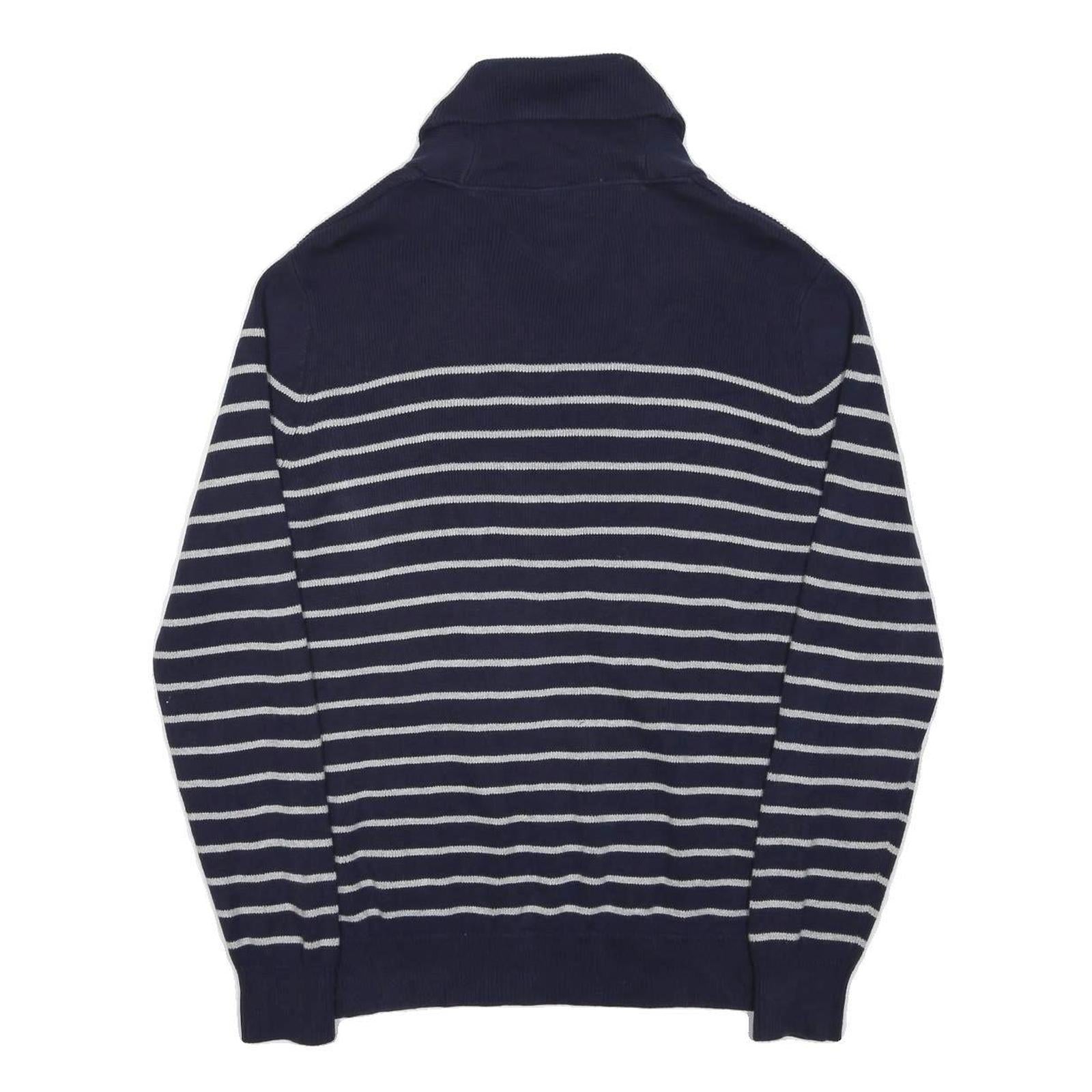 HILFIGER DENIM Mens Navy Blue & White Striped Patterned Shawl Collar Pullover