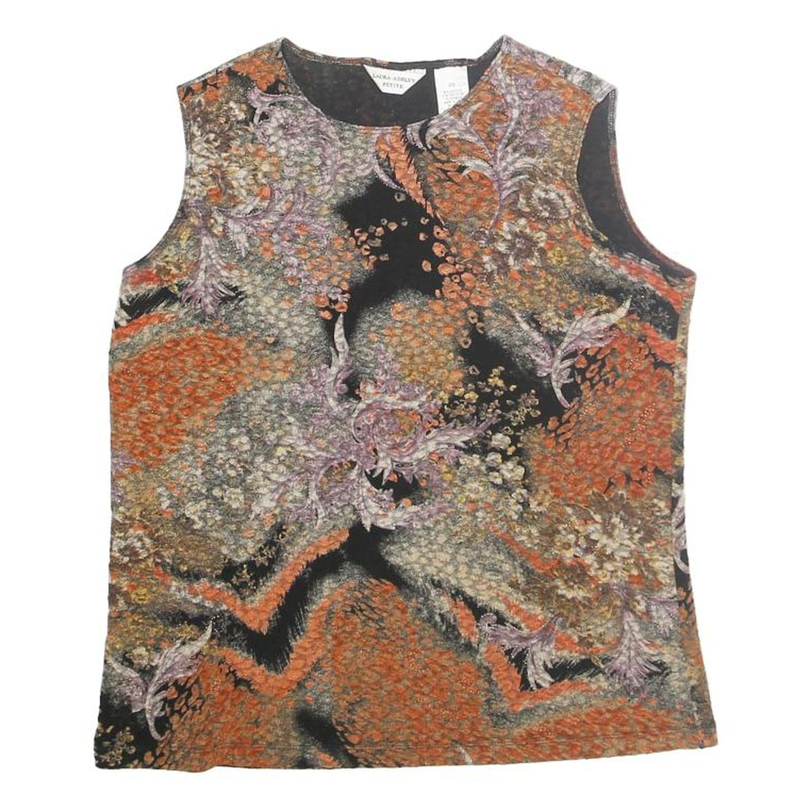 LAURA ASHLEY Womens Black & Orange Printed Sleeveless Top S Cotton Blend