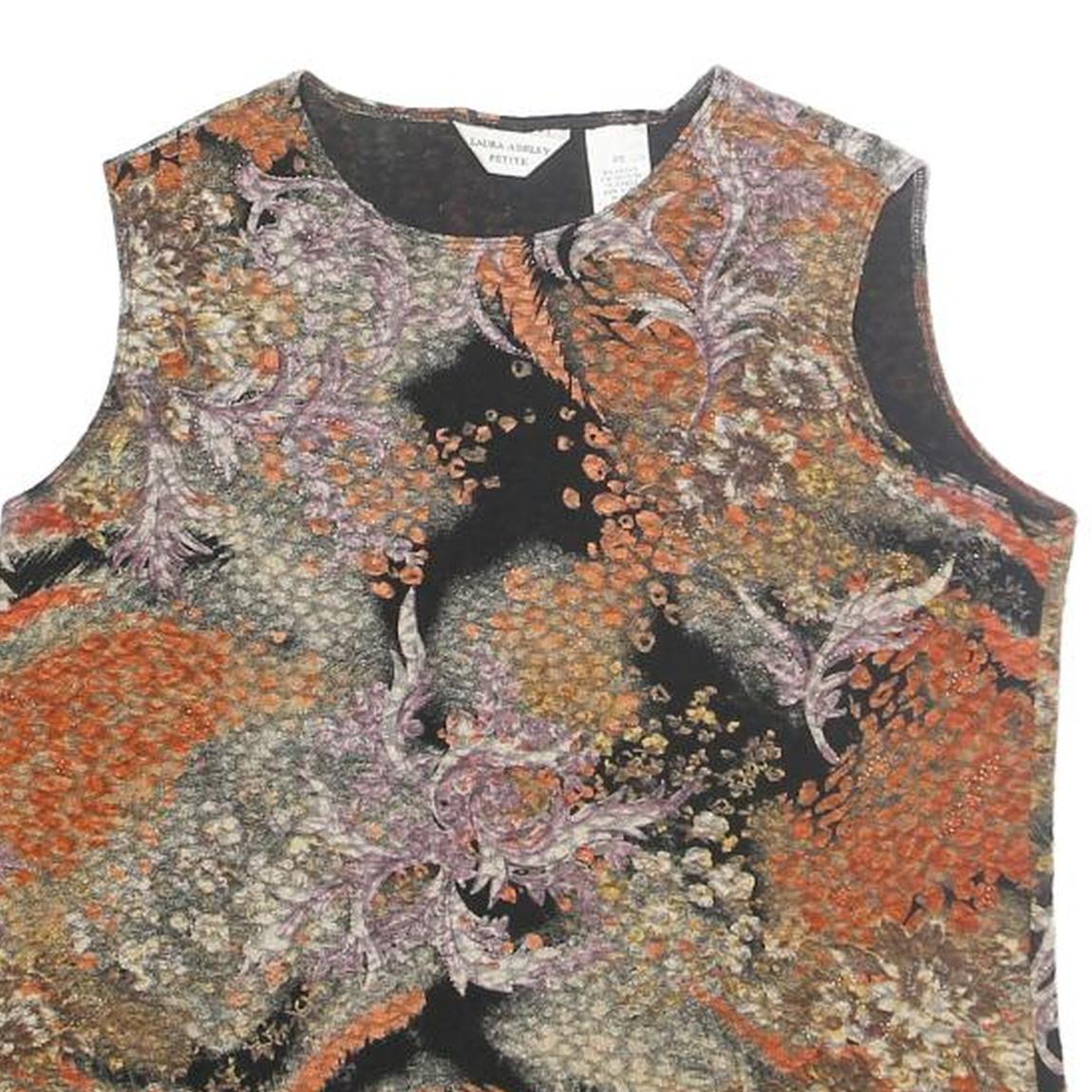 LAURA ASHLEY Womens Black & Orange Printed Sleeveless Top S Cotton Blend