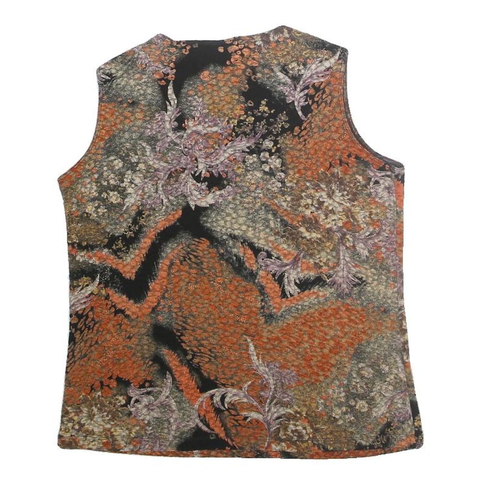 LAURA ASHLEY Womens Black & Orange Printed Sleeveless Top S Cotton Blend