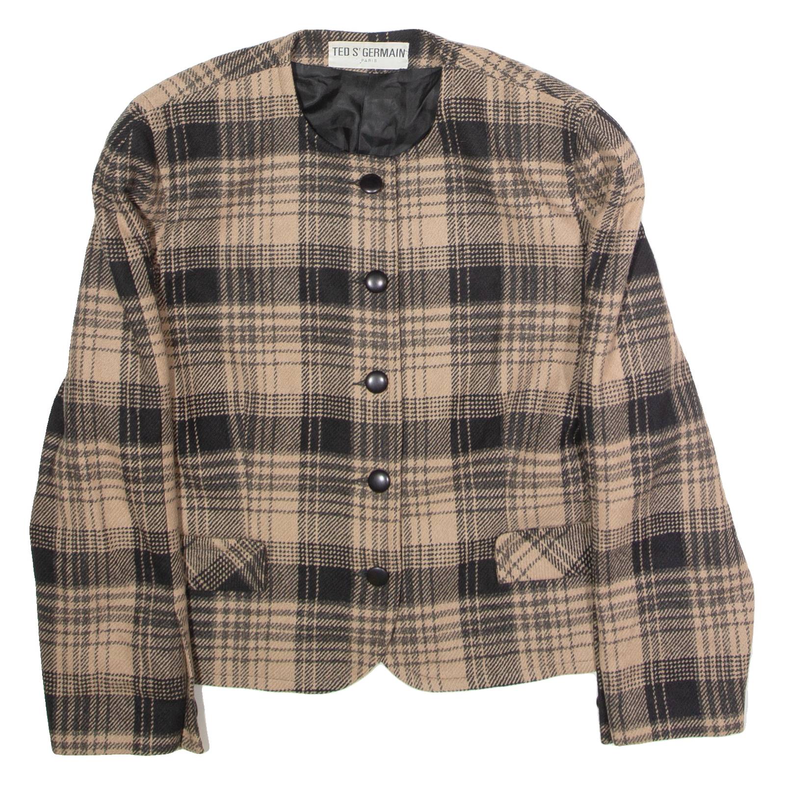 TED S'GERMAIN Womens Blazer Jacket Brown Wool 90s Check UK 16