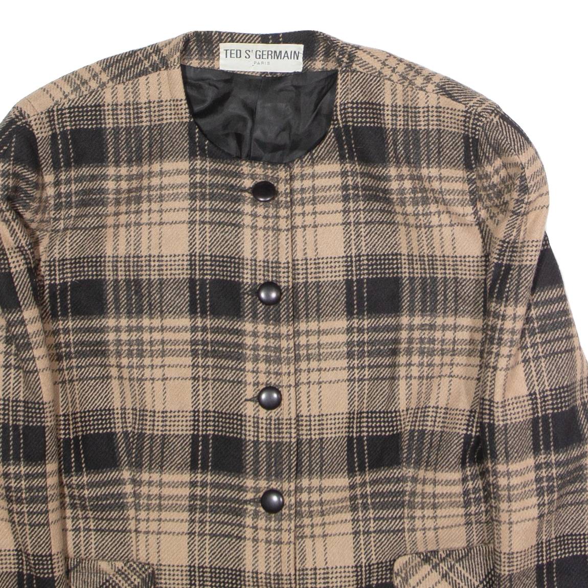 TED S'GERMAIN Womens Blazer Jacket Brown Wool 90s Check UK 16