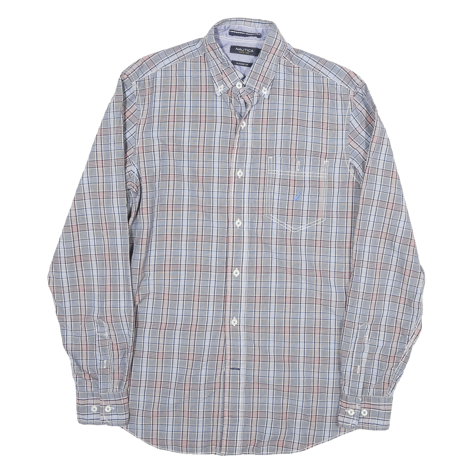 NAUTICA Mens Blue & Brown Check Shirt S Classic Fit Casual Cotton Blend