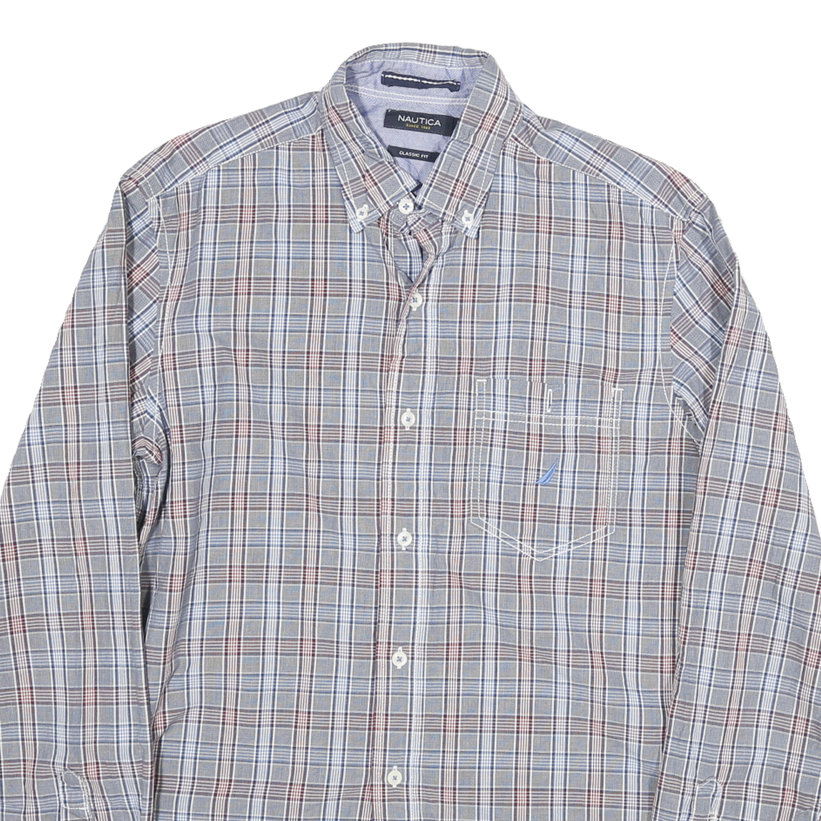 NAUTICA Mens Blue & Brown Check Shirt S Classic Fit Casual Cotton Blend