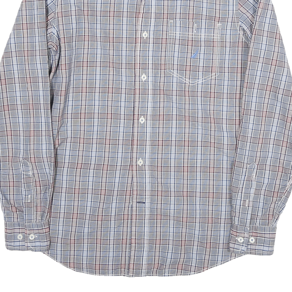 NAUTICA Mens Blue & Brown Check Shirt S Classic Fit Casual Cotton Blend