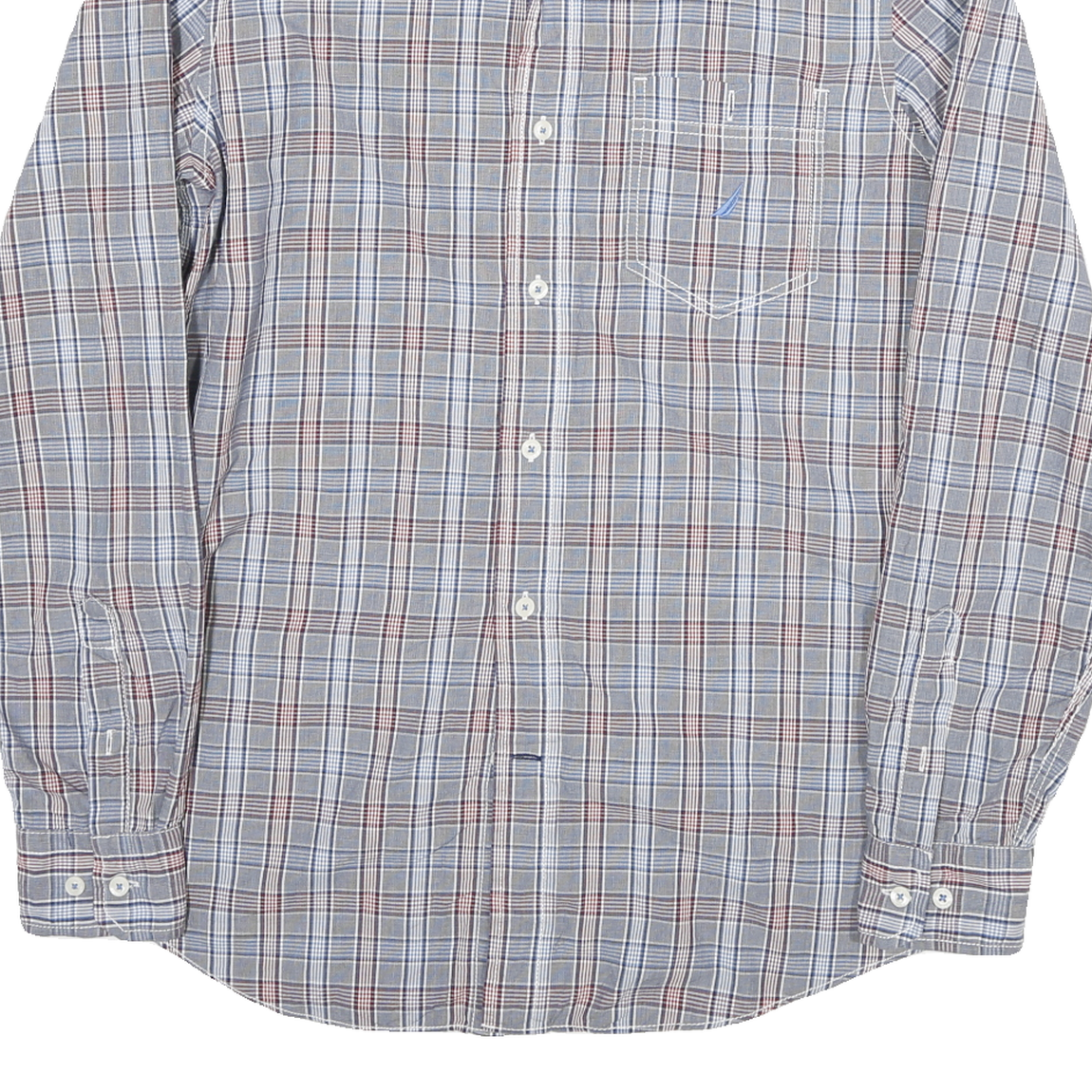 NAUTICA Mens Blue & Brown Check Shirt S Classic Fit Casual Cotton Blend