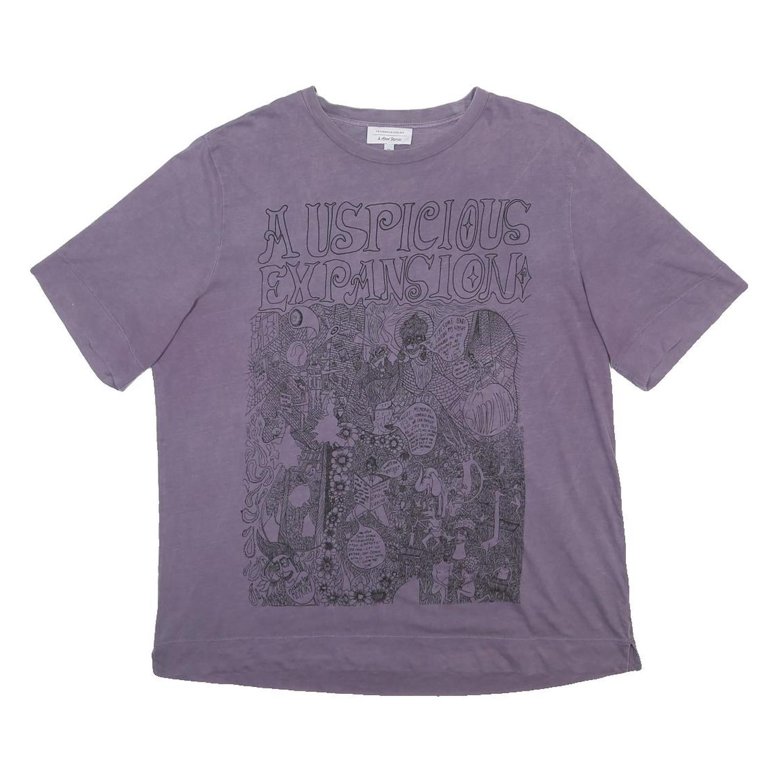 & OTHER STORIES Womens Purple Graphic T-Shirt L Short Sleeve Crew Neck Cotton