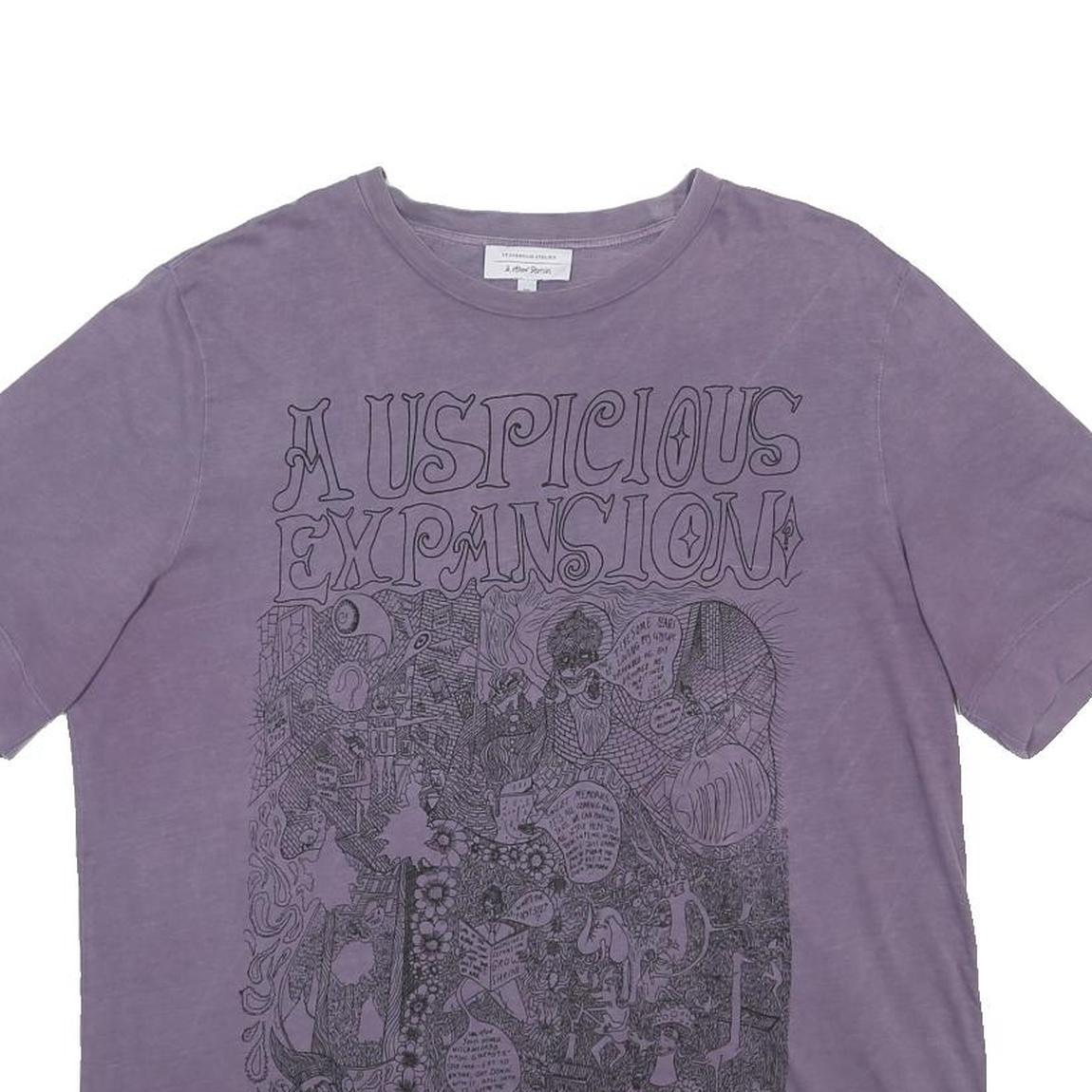 & OTHER STORIES Womens Purple Graphic T-Shirt L Short Sleeve Crew Neck Cotton