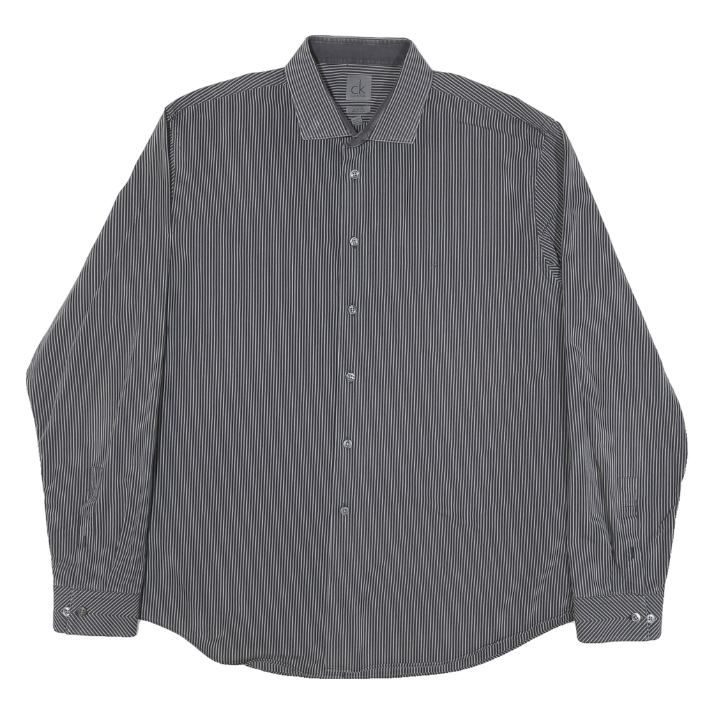 CALVIN KLEIN Mens Black & White Stripe Shirt XL Long Sleeve Cotton Blend