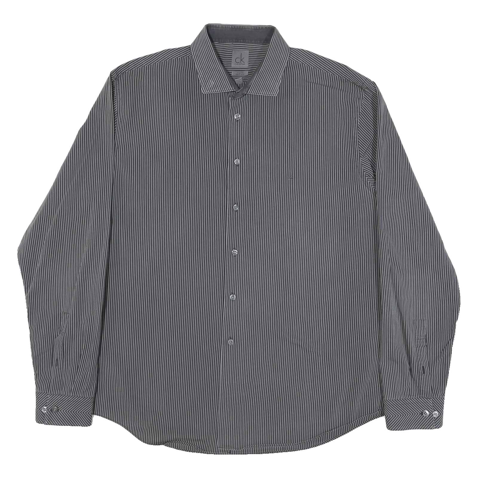 CALVIN KLEIN Mens Black & White Stripe Shirt XL Long Sleeve Cotton Blend