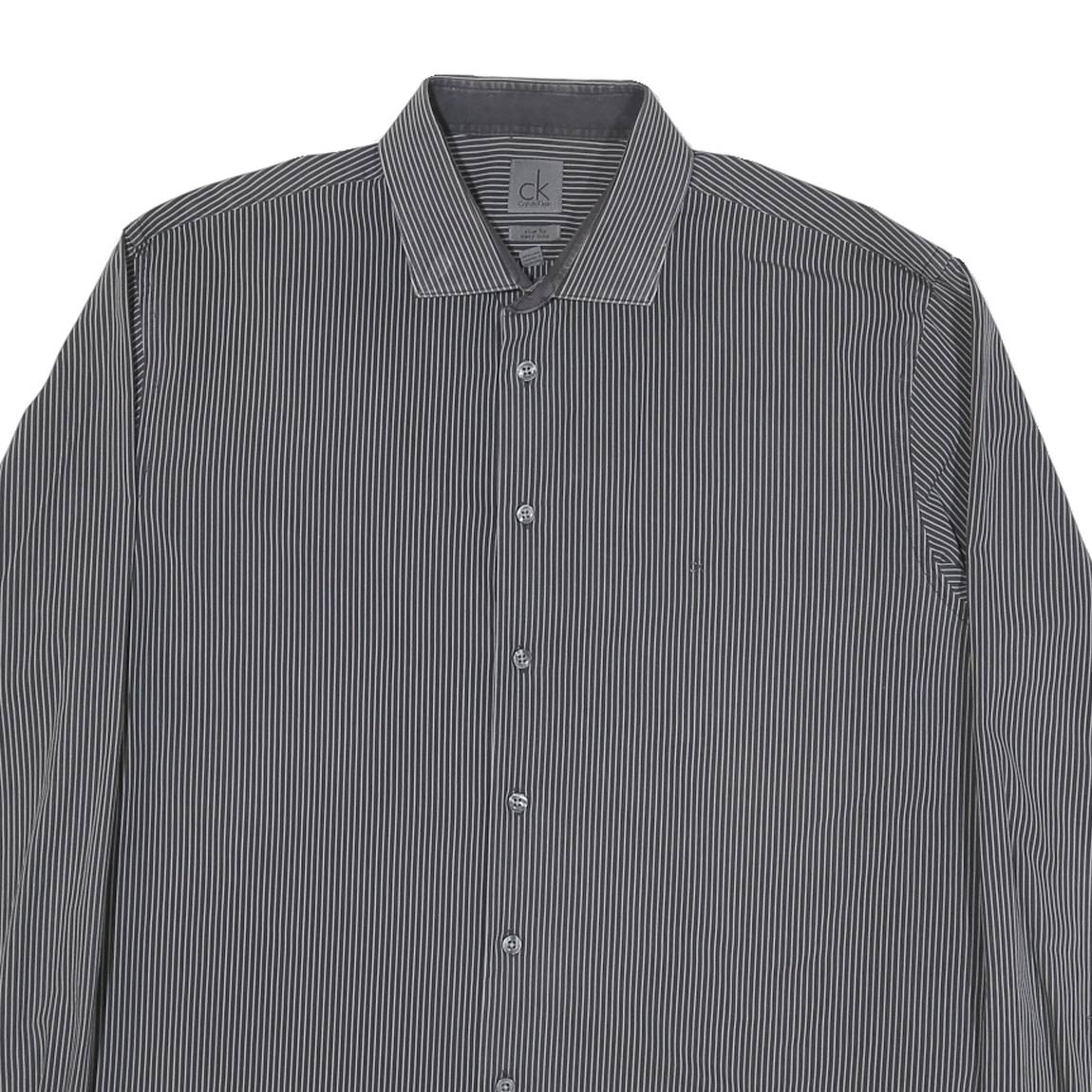 CALVIN KLEIN Mens Black & White Stripe Shirt XL Long Sleeve Cotton Blend