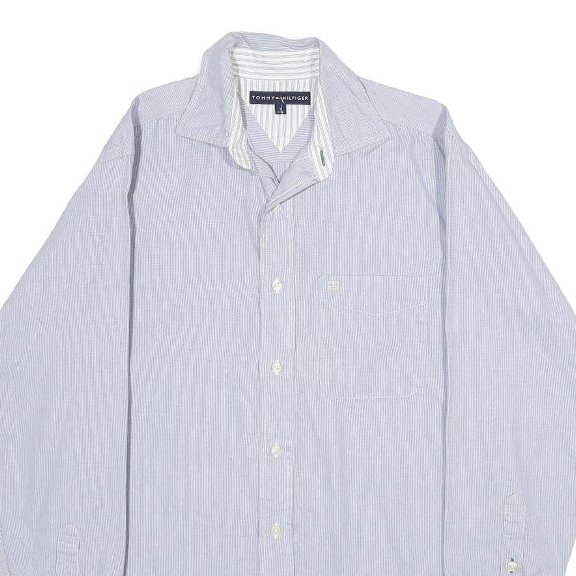 TOMMY HILFIGER Mens Blue Slim Fit Cotton Shirt M Striped Casual Button-Down