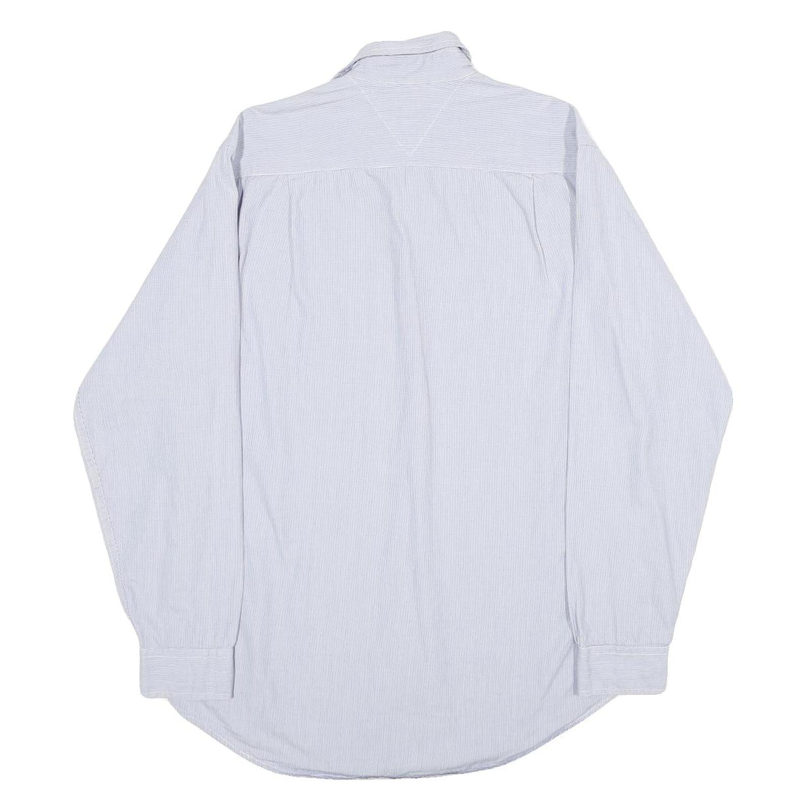 TOMMY HILFIGER Mens Blue Slim Fit Cotton Shirt M Striped Casual Button-Down