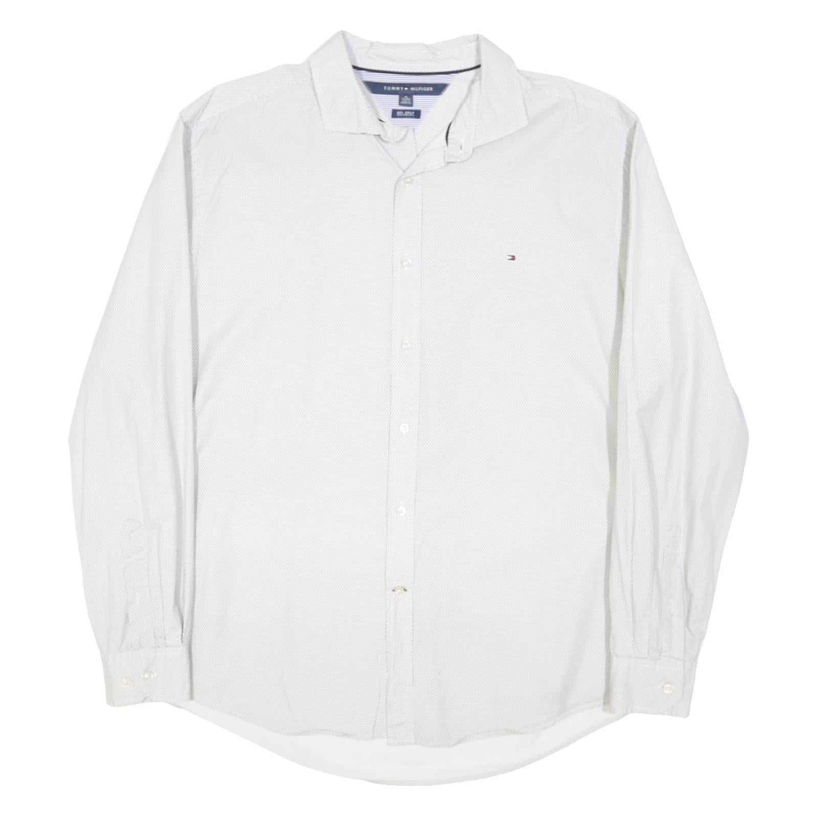 TOMMY HILFIGER Mens White Cotton Blend Shirt XL Casual Classic Long Sleeve