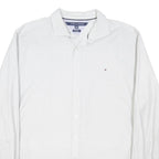 TOMMY HILFIGER Mens White Cotton Blend Shirt XL Casual Classic Long Sleeve