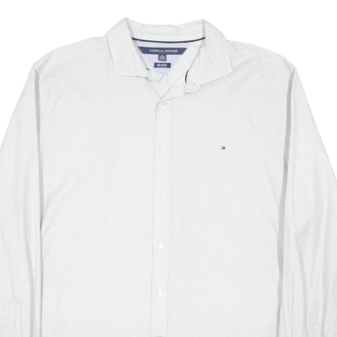 TOMMY HILFIGER Mens White Cotton Blend Shirt XL Casual Classic Long Sleeve