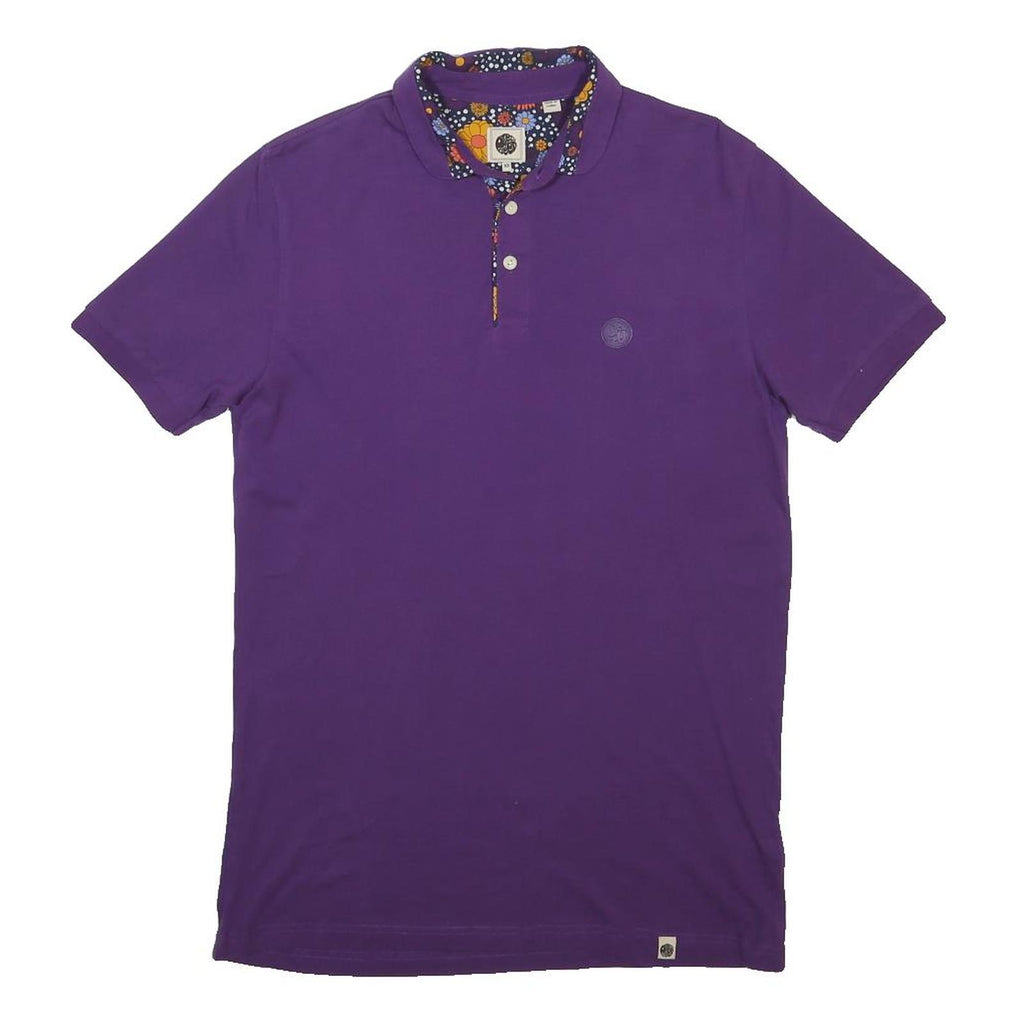 PRETTY GREEN Mens Purple Short Sleeve Floral Collar Polo Shirt XS
