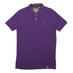 PRETTY GREEN Mens Purple Short Sleeve Floral Collar Polo Shirt XS