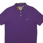 PRETTY GREEN Mens Purple Short Sleeve Floral Collar Polo Shirt XS