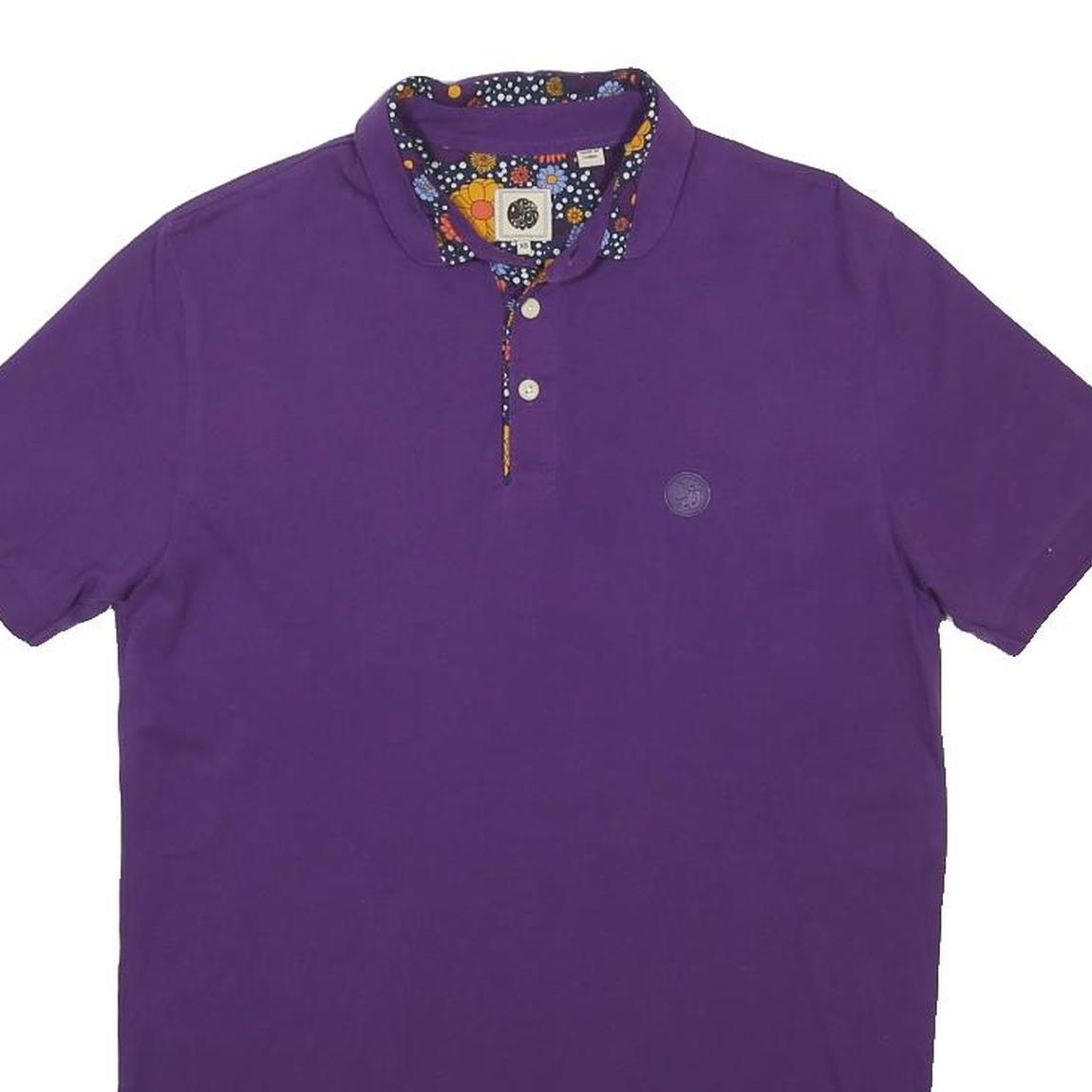 PRETTY GREEN Mens Purple Short Sleeve Floral Collar Polo Shirt XS