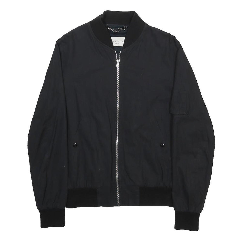 SANDRO Mens Black Bomber Jacket XS Cotton Zip Plain Casual Lightweight