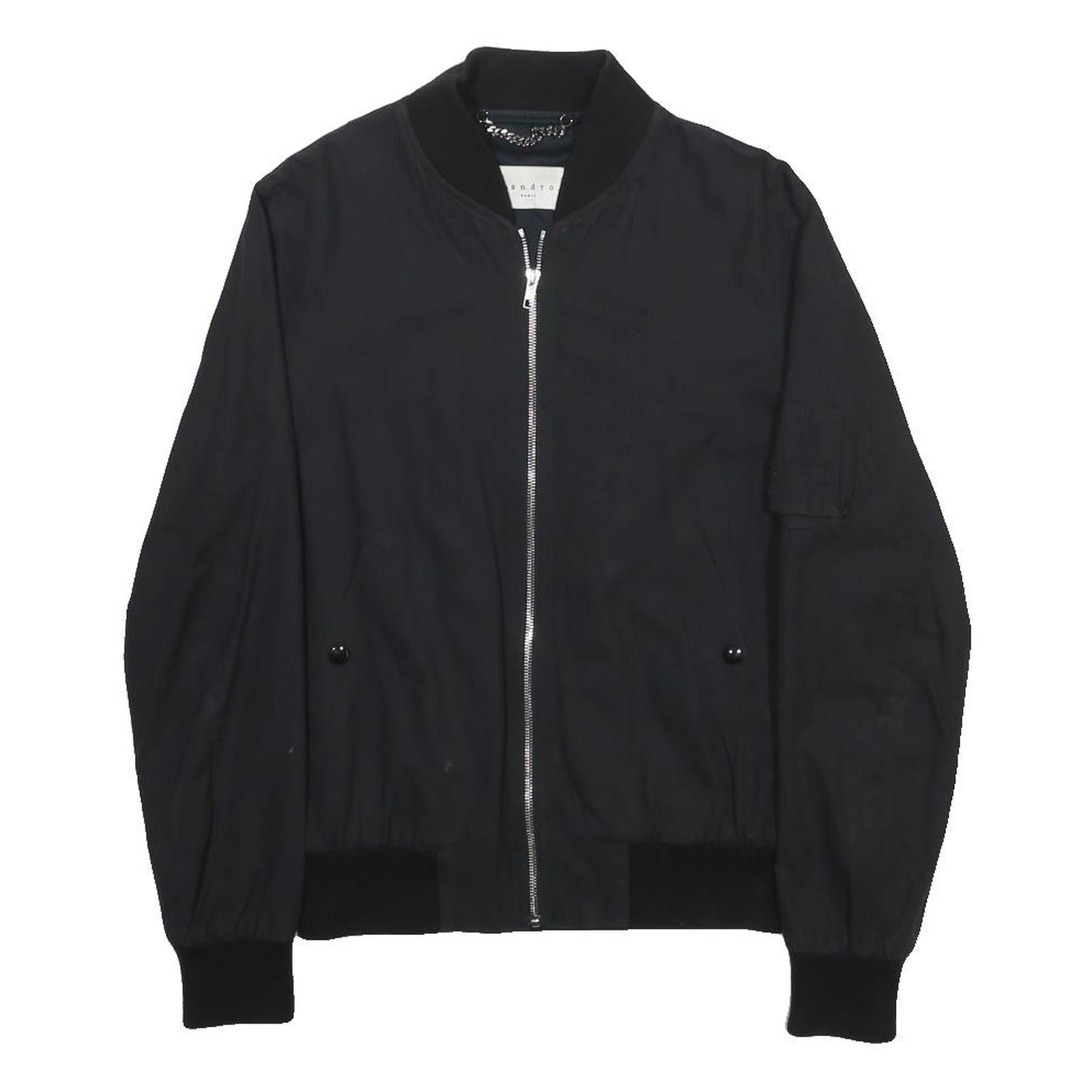 SANDRO Mens Black Bomber Jacket XS Cotton Zip Plain Casual Lightweight