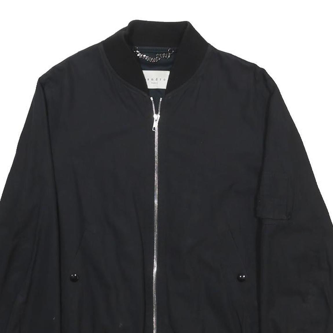 SANDRO Mens Black Bomber Jacket XS Cotton Zip Plain Casual Lightweight