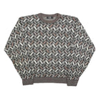 TSR Womens Grey & Brown Patterned Jumper Crew Neck Basic Knit XL Vintage Style