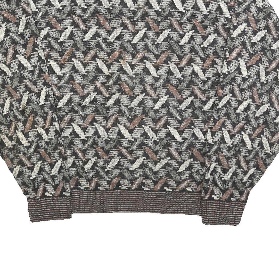 TSR Womens Grey & Brown Patterned Jumper Crew Neck Basic Knit XL Vintage Style
