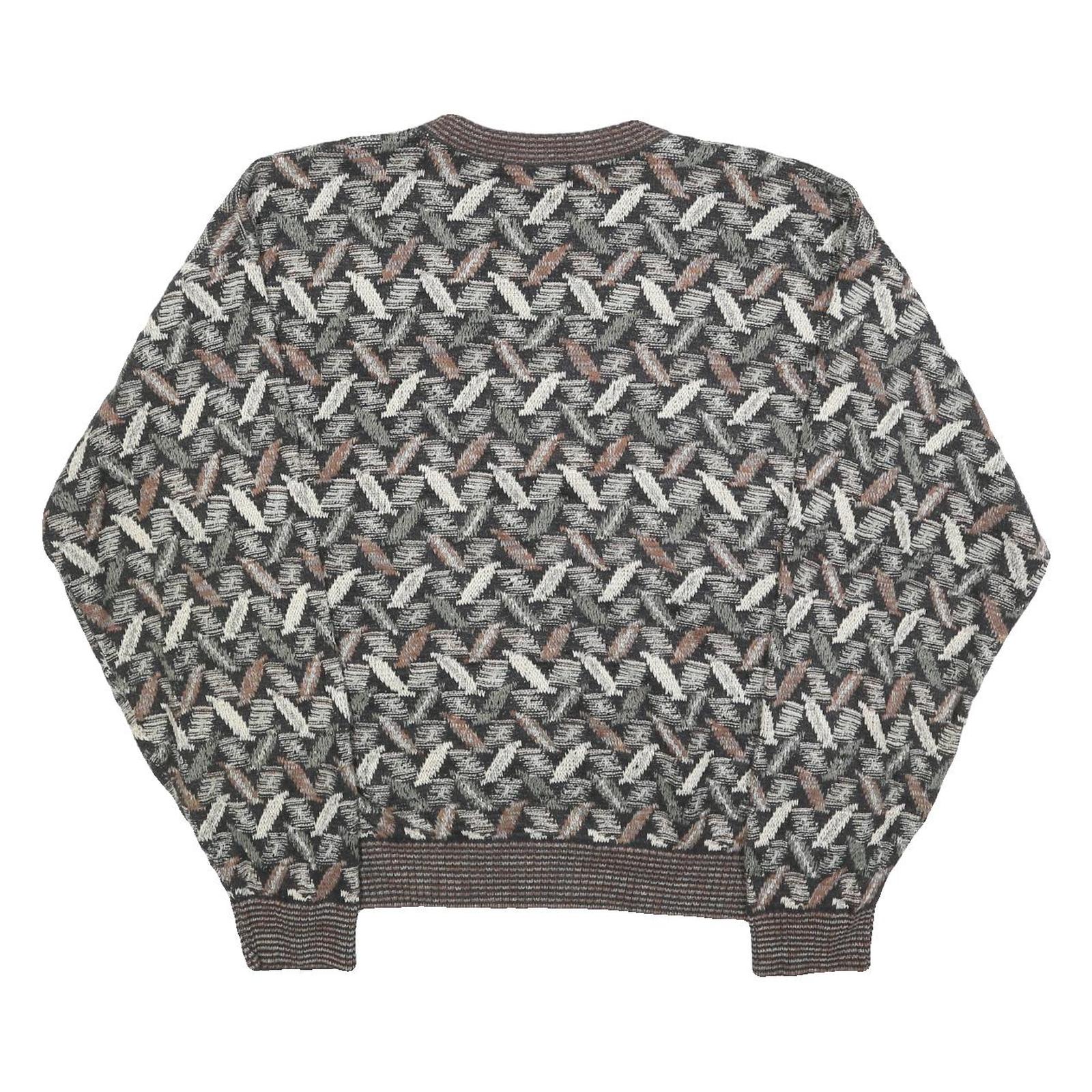 TSR Womens Grey & Brown Patterned Jumper Crew Neck Basic Knit XL Vintage Style