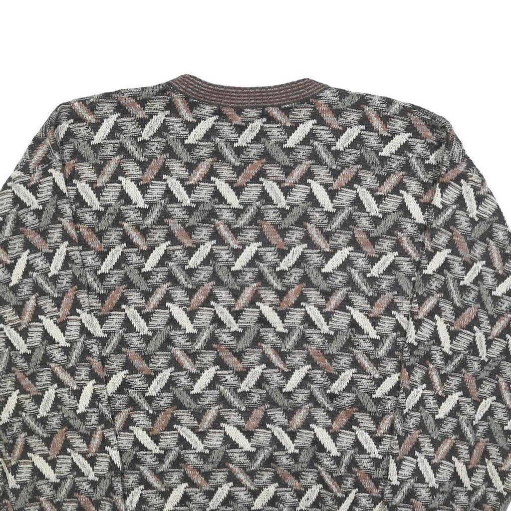 TSR Womens Grey & Brown Patterned Jumper Crew Neck Basic Knit XL Vintage Style