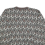TSR Womens Grey & Brown Patterned Jumper Crew Neck Basic Knit XL Vintage Style