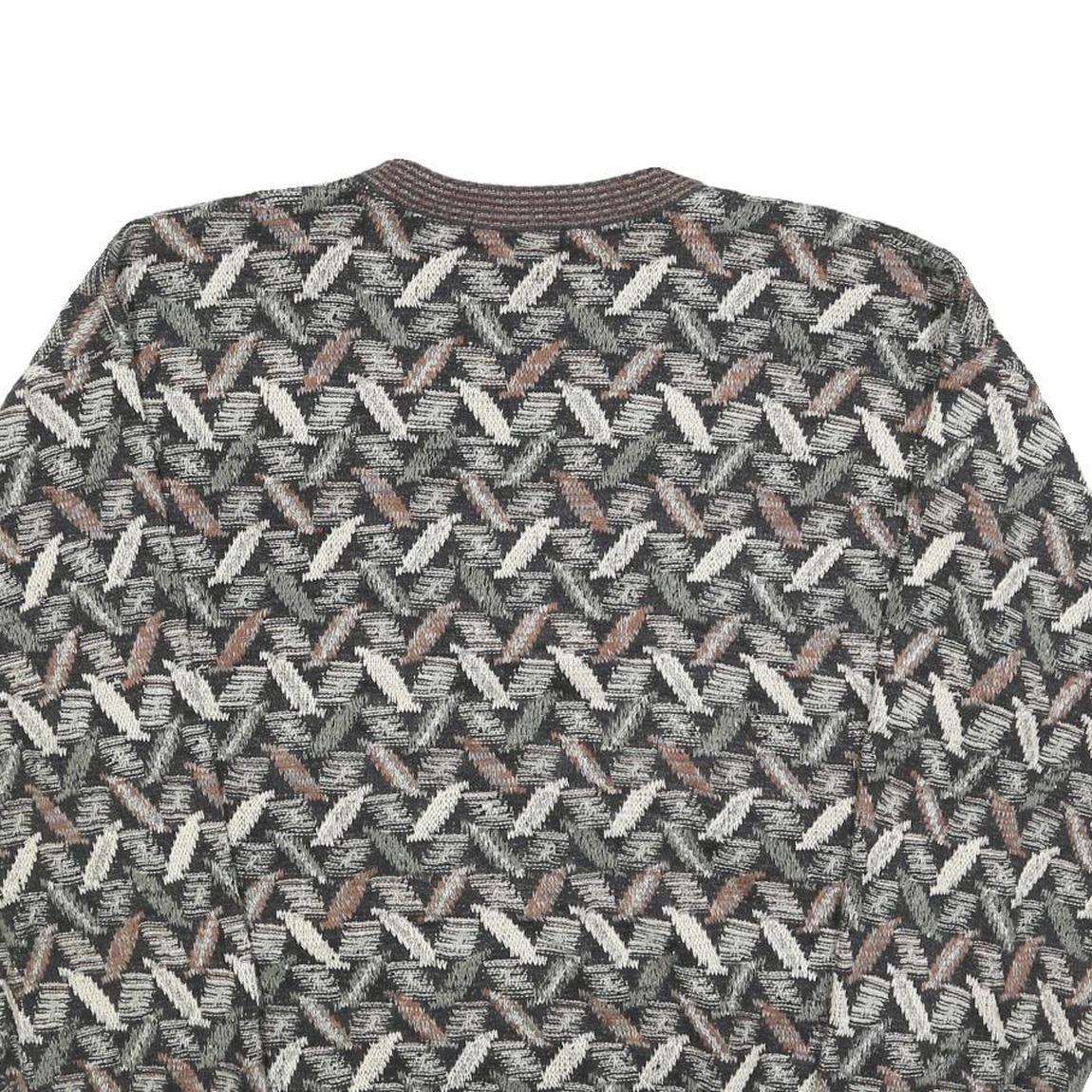 TSR Womens Grey & Brown Patterned Jumper Crew Neck Basic Knit XL Vintage Style