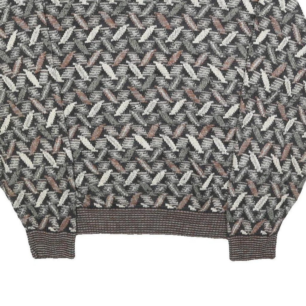 TSR Womens Grey & Brown Patterned Jumper Crew Neck Basic Knit XL Vintage Style