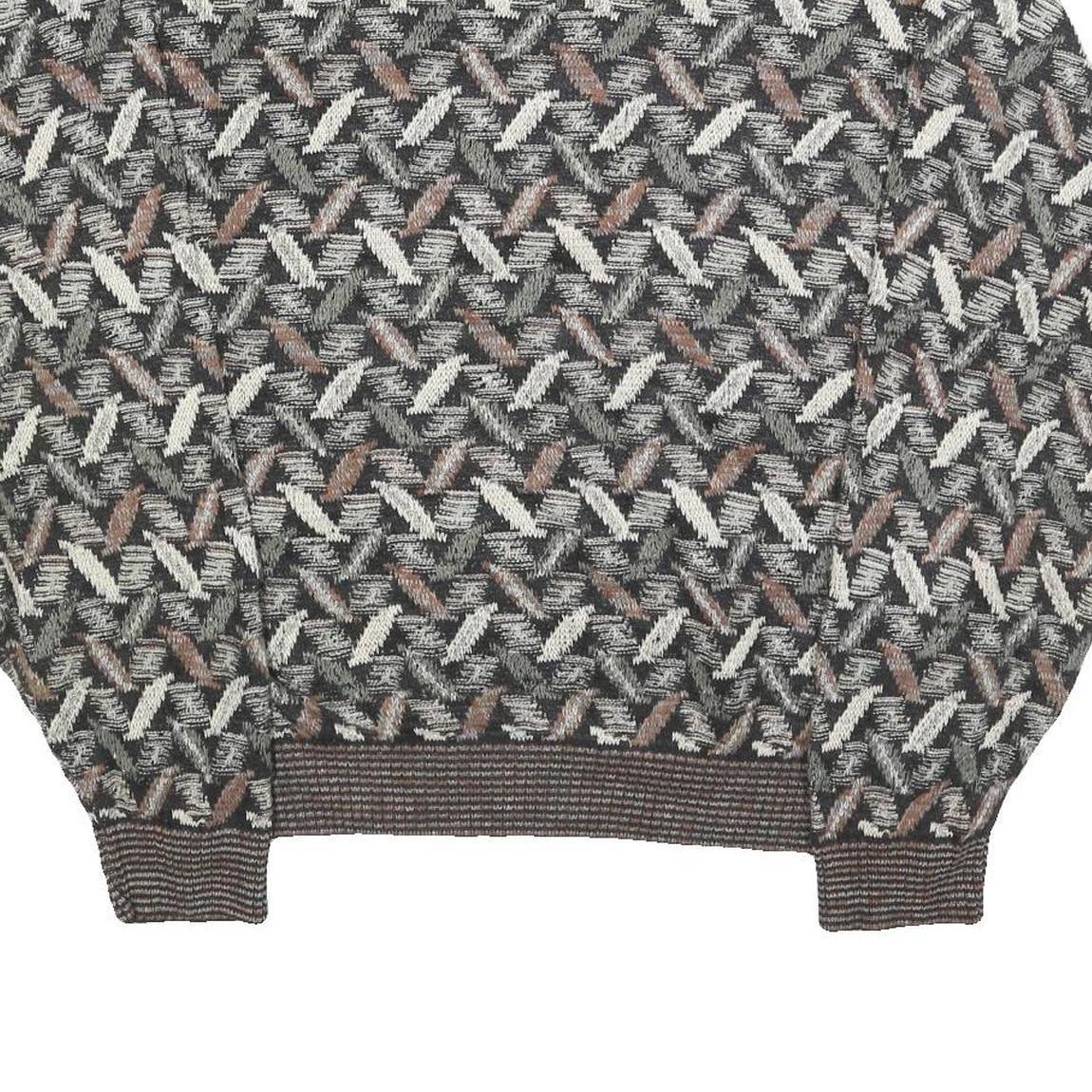 TSR Womens Grey & Brown Patterned Jumper Crew Neck Basic Knit XL Vintage Style