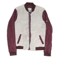 LEVI'S Womens Burgundy & Cream Zip Bomber Jacket M Cotton Blend Sherpa Casual