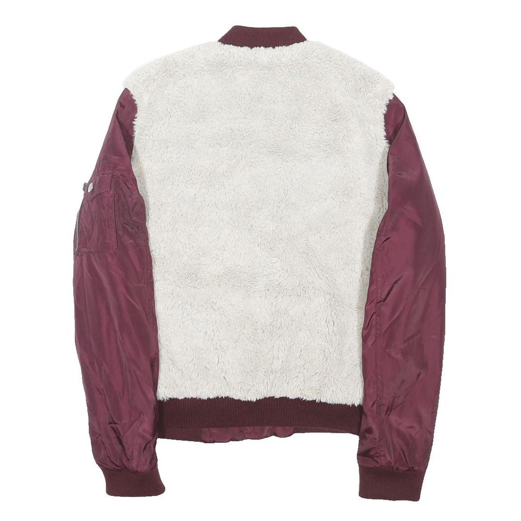 LEVI'S Womens Burgundy & Cream Zip Bomber Jacket M Cotton Blend Sherpa Casual