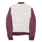 LEVI'S Womens Burgundy & Cream Zip Bomber Jacket M Cotton Blend Sherpa Casual