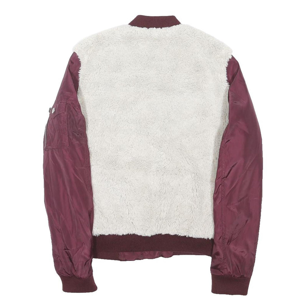 LEVI'S Womens Burgundy & Cream Zip Bomber Jacket M Cotton Blend Sherpa Casual