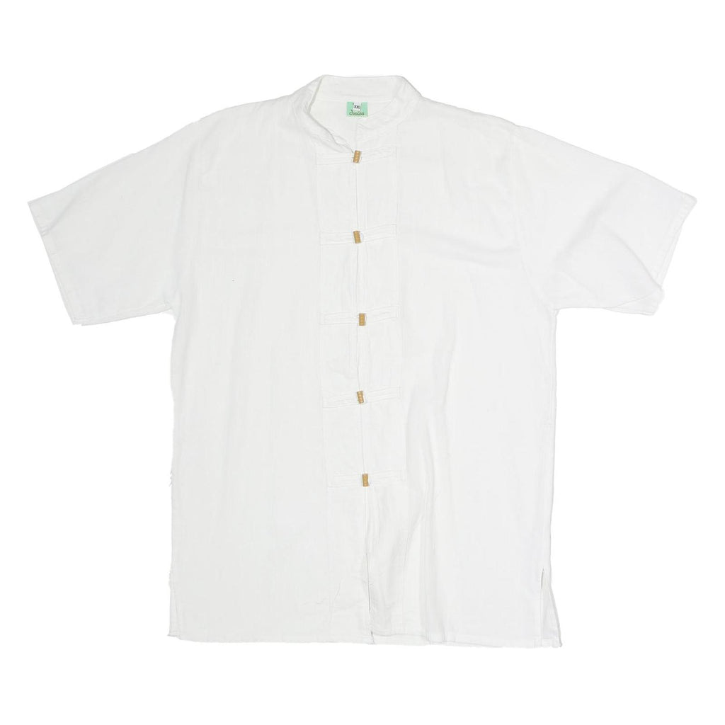 Womens White Cotton Blend Kimono Top Short Sleeve Stand-Up Neck Plain M Casual