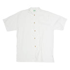 Womens White Cotton Blend Kimono Top Short Sleeve Stand-Up Neck Plain M Casual