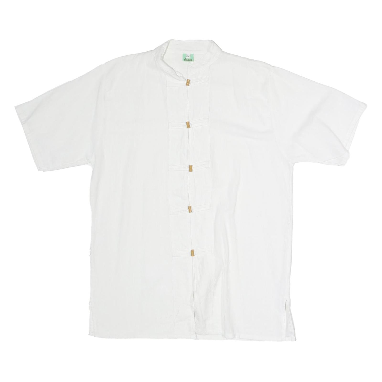 Womens White Cotton Blend Kimono Top Short Sleeve Stand-Up Neck Plain M Casual