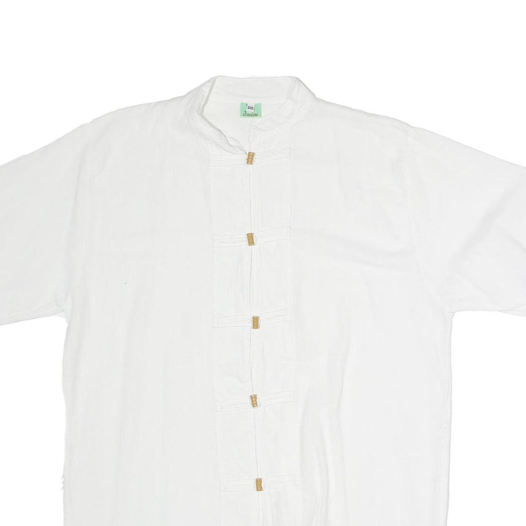 Womens White Cotton Blend Kimono Top Short Sleeve Stand-Up Neck Plain M Casual