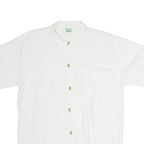 Womens White Cotton Blend Kimono Top Short Sleeve Stand-Up Neck Plain M Casual