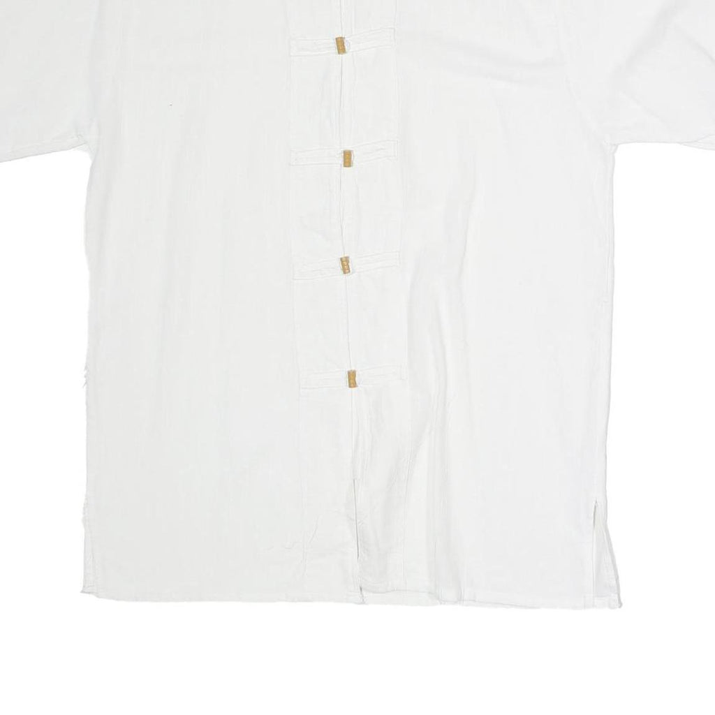 Womens White Cotton Blend Kimono Top Short Sleeve Stand-Up Neck Plain M Casual